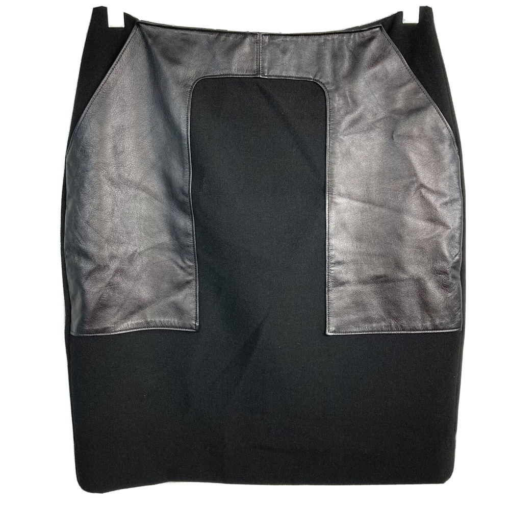 Etcetera Skirt Womens Sz 2 Black Leather Accent Stretch Straight Pencil Mini